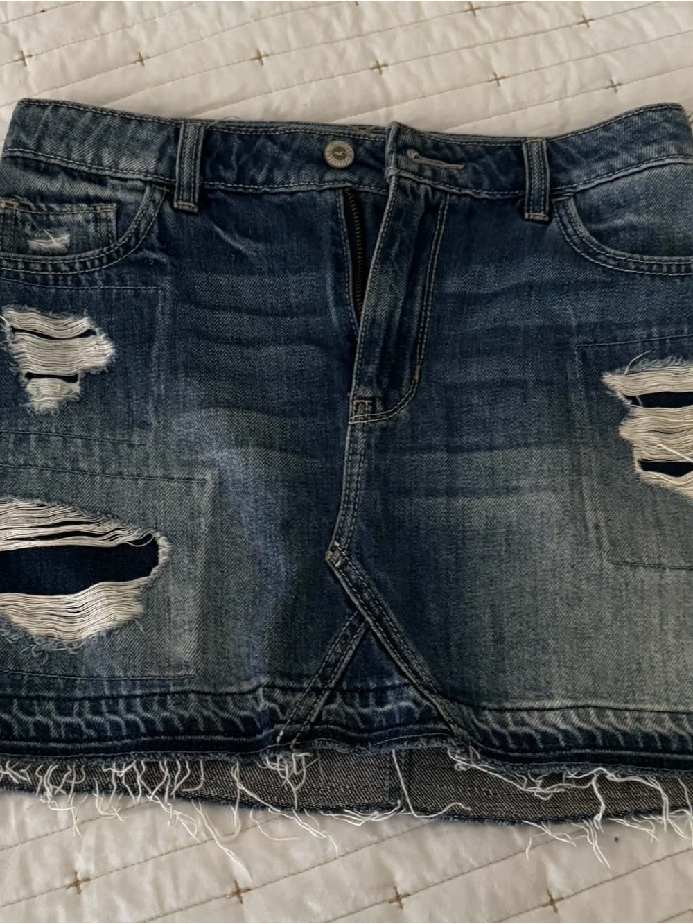 Hollister Distressed Dark Blue Denim Mini Skirt